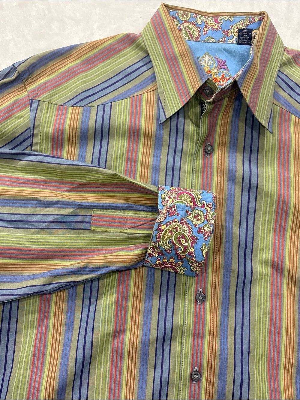 Robert Graham Striped Long Sleeve Flip Cuff Button Up Shirt Men’s Size M